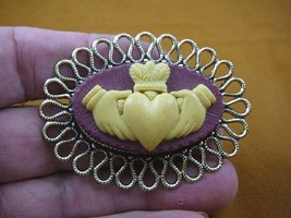 CM38-42) traditional CLADDAGH heart hands ivory burgundy CAMEO brass Pin Pendant - £25.84 GBP