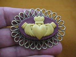 CM38-42) traditional CLADDAGH heart hands ivory burgundy CAMEO brass Pin Pendant - £26.01 GBP