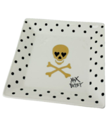 2 Betsey Johnson Skull &amp; Crossbones Square Plates Gold Black Polka Dot P... - £36.42 GBP