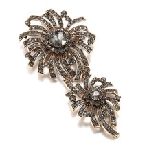 Hot Gray Crystal Flower Brooch Pin For Women Antique Gold Arabesque Rhin... - £10.14 GBP