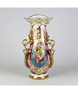 Old Paris Lg Mantle Vase, Antique 19th C Dresden Floral, Heavy Gold Hand... - $185.00