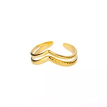 Fashion Jewelry Ring Gold Plated Double Layer Wave Open Finger Rings For... - £19.95 GBP