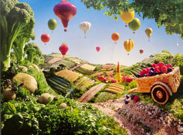 Food Landscape Cart &amp; Ballons 1000 Piece Puzzle 3349-3 By Carl Warner Ne... - $11.86