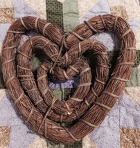 Vintage Handmade Woven Pine Needles Primitive Wall Decor Nested Hearts Trio of 3 - £15.65 GBP