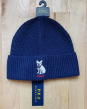 Polo Ralph Lauren Navy FRENCH BULLDOG Frenchie Wool-Blend Beanie Hat New - £45.93 GBP