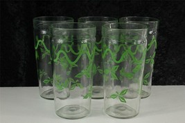 Vintage Kitchen Glass Green ACL Leaf Pattern Jelly Jar Tumbler Glasses Lot 5 - £19.68 GBP