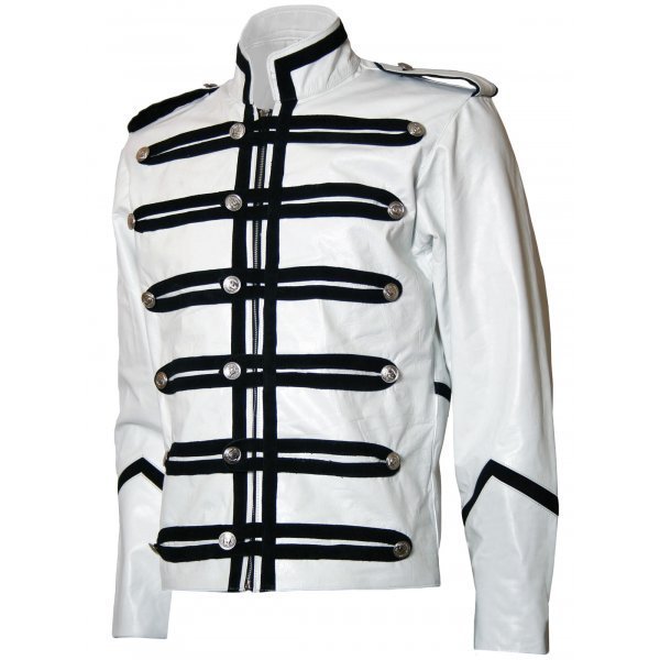 New Handmade Military Style Men White Motorcycle Jacket - Unni