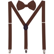 Men AB Elastic Band Dark Brown Suspender With Matching Polyester Bowtie - £3.85 GBP