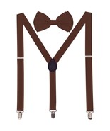 Men AB Elastic Band Dark Brown Suspender With Matching Polyester Bowtie - £3.90 GBP