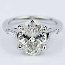 3-Stone 3Ctw Oval Shape LC Moissanite Engagement Ring 14k White Gold Plated Xmas - £112.10 GBP