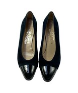 Salvatore Ferragamo Womans Shoes Sz 5 B  Suede Black Patent Leather Heels - $122.91