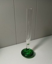 Vintage Exquisite Art Glass Hand Blown Emerald Bubble Base Single Bud Vase 8.5&quot; - £7.80 GBP