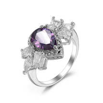 Purple Crystal &amp; Silver-Plated Pear-Cut Ring - £10.94 GBP