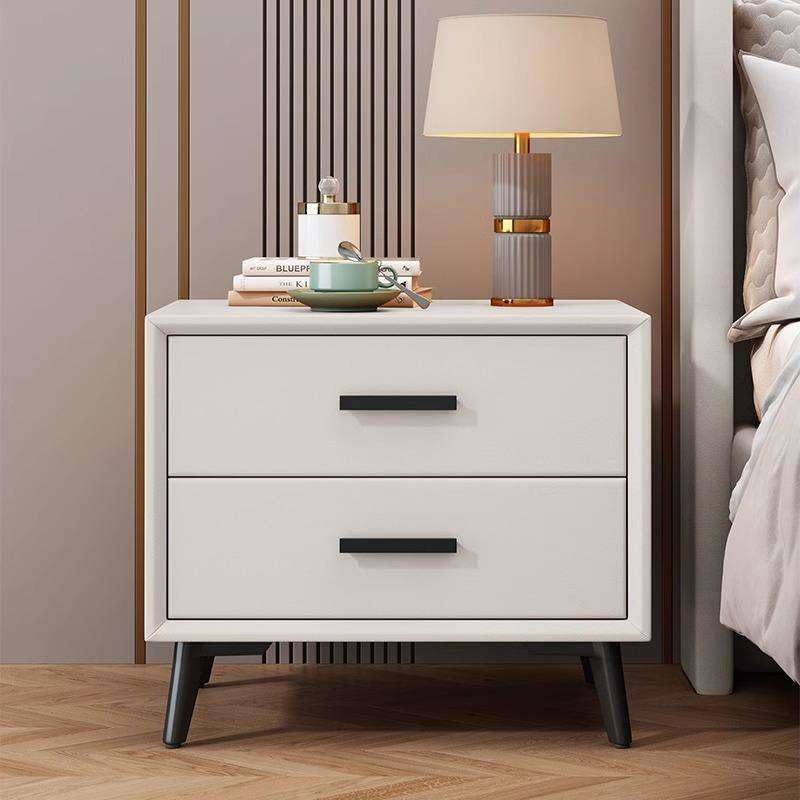 Modern Luxury Double Drawer Bedside Table, White/Grey Wood Narrow Side Table, Le Item image 3