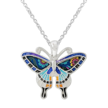 Art Colorful Butterfly Pendant Necklace White Gold - $14.19