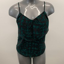 Guess Women&#39;s Spaghetti Strap Blouse Size Small Black Green Patterned Po... - $10.79 CAD