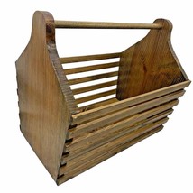 Magazine Holder Rack 17x14x12 Solid Wood Stained Floor Crafty 1980s Vintage - $27.50