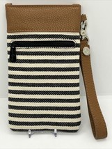 Thirty-One Canvas Navy Cream Striped Wristlet 7.5”x4.25” Magnetic Closur... - £7.21 GBP