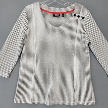 Onque Casuals Women Shirt Size M Cream Stretch Preppy Plaid Knit 3/4 Sle... - $12.60