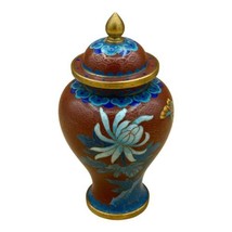 Vintage Chinese Cloisonné Butterfly Ginger Enamel Brass Finial Lided Jar Floral - £31.60 GBP