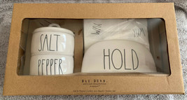 Rae Dunn LL White/Ivory Ceramic Salt and Pepper Cellars &amp; Napkin Holder ... - £33.01 GBP