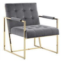 Luxor Gray Velvet Modern Accent Chair In Gold - £201.46 GBP
