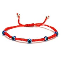 Adjustable 5 Beads Turkish Blue Evil Eye Red String Thread Cord Bracelet Lucky - £10.16 GBP