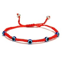 Adjustable 5 Beads Turkish Blue Evil Eye Red String Thread Cord Bracelet... - £10.07 GBP