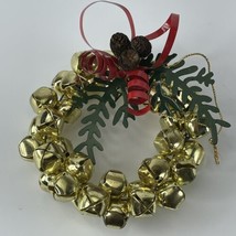 Metal Jingle Bell Ornament 4 inch Wreath Vintage Christmas Holiday Decor Gold - £9.92 GBP