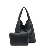 Leather Woven Hobo, Shoulder Bag, Luxury Quality Handbag Vegan Leather - Black - $95.00