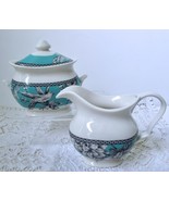 222 Fifth Adelaide Birds Creamer and Sugar in Turquoise Blue and Black M... - €45,17 EUR