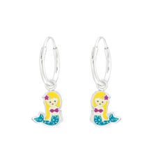 Hanging Mermaid 925 Silver Hoop Earrings - £13.44 GBP