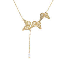 Pearl &amp; 18K Gold-Plated Tri-Butterflies Pendant Necklace - £11.18 GBP