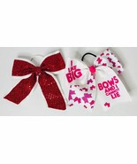 Set of 2 Large Hair Bows I Like Big Bows and  I Cannot Lie Pink White Re... - $12.86