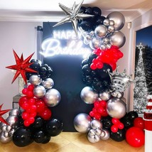 Black And Red Silver Balloon Garland Kit 135Pcs Latex Chrome Silver And Crown St - £28.94 GBP