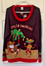 Holiday Time Black and Red Feliz Navidad Sweater with Dangling Chilis Si... - $25.10