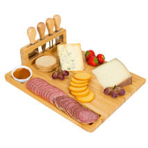 Bamboo Cheese Board Charcuterie Cheese Platter Board Serving Tray with Cutlery S - £26.52 GBP