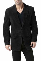 Black Leather Blazer Men Pure Suede Coat Jacket 2 Button Size S M L XL XXL - £111.83 GBP