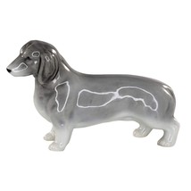 Occupied Japan Dachshund Porcelain Figurine Vintage Blue Grey - £31.26 GBP