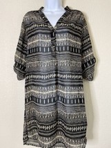 Tacera Womens Size S Sheer Geometric Striped Dress Elbow Roll Tab Sleeve - £5.62 GBP