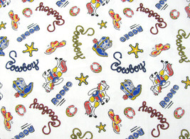 Kids Rodeo Fabric 64 x 36 Boots Cowboy Hat Horses White Stretch 1 x 1 3/4 yard - $12.86