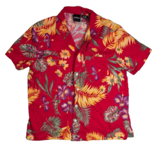 Erica Women&#39;s medium red button front tropical floral Hawaiian shirt top... - $12.86