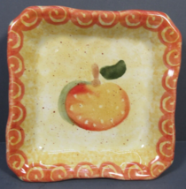 Dipping Plate Orange &amp; Yellow Fruit Ceramic Pottery 4&quot; Square Hand Painted - £6.21 GBP