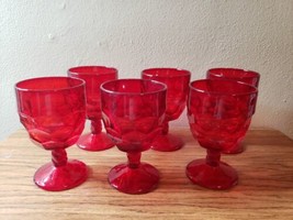 6 Vintage Viking Glass Georgian Ruby Red Honeycomb 5¾&quot; Water Wine 8 Oz Goblets - £63.70 GBP