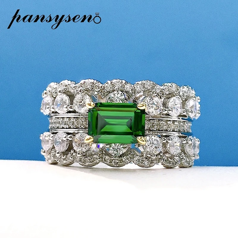 Luxury Created Moissanite Emerald Gemstone Rings for Women Men Anniversary 925 S - $56.57