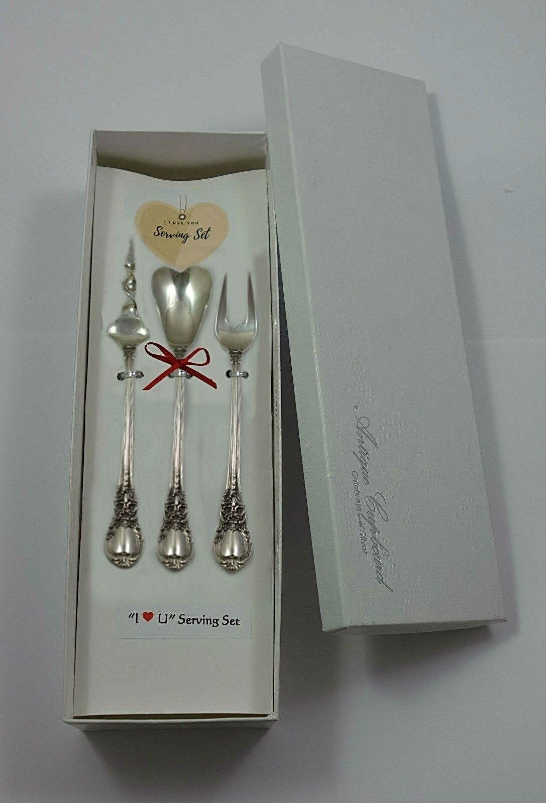 American Victorian by Lunt Sterling Silver "I Love You" Serving Set 3pc Custom - £151.18 GBP
