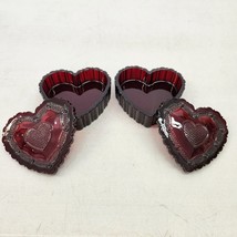Pair Of Vtg Avon Cape Cod Royal Ruby Red Heart Shaped Trinket Box Dish With Lid - £25.73 GBP