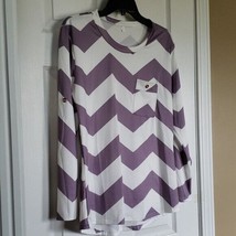 Mauve and White Zig Zag Women&#39;s T-Shirt Tunic Top Long Sleeve - Size L - £9.02 GBP