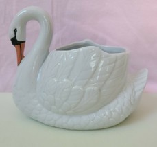 Vintage Small Hand Painted Ceramic Porcelain Swan Planter Candle Holder - £9.48 GBP