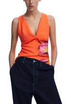 Desigual Women Top Orange Designer Blouse Elegant Chic Fashion Stylish - $1,803.92 MXN